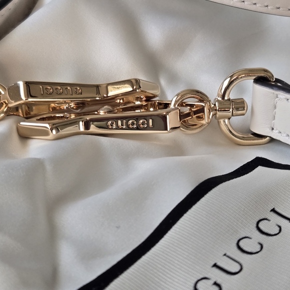 Gucci Black and White Leather Purse Strap with Gold Accents - Picture 3 of 4